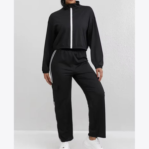 Custom Zipper Crop Hoodies and <b>Joggers</b> <b>Women</b> Solid Long Sleeve Oversize <b>Women's</b> Tracksuit - Product Image 1