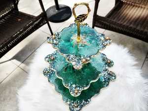 Plateau de service et dessous de verre à 3 niveaux en résine décorative de créateur, fabriqués à la main, de qualité supérieure, personnalisés pour les restaurants à domicile de l'Inde - Product Image 3