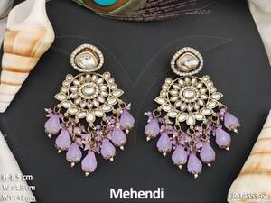 Kundan bijoux inde Mehendi polonais Designer accessoires femmes belle fantaisie Style Kundan ensemble de boucles d'oreilles - Product Image 5