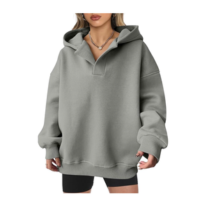 เสื้อกันหนาวมีฮู้ดผ้าฟลีซสำหรับผู้หญิงเสื้อกันหนาวมีฮู้ดคอวีออกแบบโลโก้ได้ตามต้องการ - Product Image 1