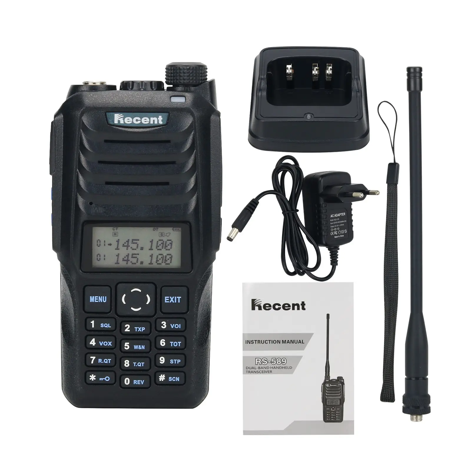 RS-589 Walkie Talkie portabel, transciever genggam 10W 12KM VHF UHF dengan senter LED