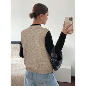 Women's Vintage Star-Button V-Neck Worsted <b>Knit</b> Single Breasted Vest Short <b>Waistcoat</b> Outerwear - Product Image 3
