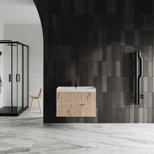 Meuble de salle de bain Cannes 80 cm en chêne doré côtelé avec lavabo, ensembles de salle de bain - Product Image 1