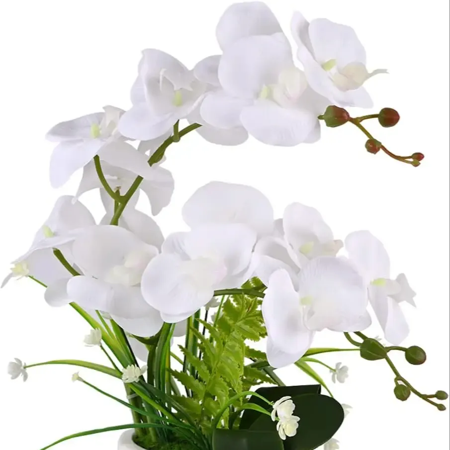 THAOF-035 Vietnam 38 Inch Yellow Orchids Artificial Flowers Faux Rubber Artificial Orchid Stems