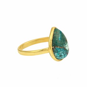 RJR00159 Anillo fino de Plata de Ley 925 10x14mm Pera Eternidad Vermeil Ajuste simple Cobre natural Crisocola Excelente bisel - Product Image 1