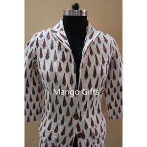 Women's Lightweight Quilted Cotton <b>Jacket</b> Printed <b>White</b> Fashion Wear for Summer - Product Image 2