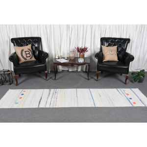 Alfombra de 2.1x8.9 pies, Alfombra Turca Kilim, Alfombra Vintage de Lana Blanca Ombré - Product Image 2