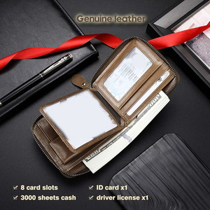 Portefeuilles courts en cuir kaki véritable OEM avec fermeture à glissière de haute qualité Logo personnalisé Capacité multi-cartes Tannage végétarien - Product Image 4