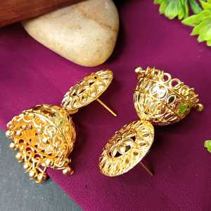 Efulgenz Indian Floral Gold Tone Dubai Style Dangle Jhumka Jhumki Pendientes Set Indian Mayorista Joyería para Mujeres - Product Image 5