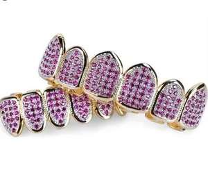 Grillz de luxe en diamant, finition plaquée rhodium haute brillance, ajustement confortable, pierre principale en morganite personnalisée, or/argent, pour homme, très vendu - Product Image 3