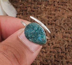 Anillo de Plata de Ley 925 hecho a mano con piedras preciosas Druzy, diseño de lágrima ajustable, joyería clásica de moda para mujeres para bodas - Product Image 2