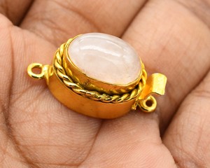 <b>Rose</b> <b>Quartz</b> Gemstone Oval Box Clasp 18K Gold Plated 1-3 Strand Jewelry Making Clasp 26X15X10MM-B620 - Product Image 2