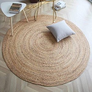 Natural <b>Boho</b> Customized Size Jute Braided Stain Resistant Medium Pile Area <b>Rug</b> Reversible Design for Tailored Farmhouse Vintage - Product Image 1