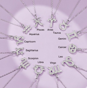 Collier pendentif en moissanite VVS avec les 12 signes du zodiaque, chaîne en argent 925 plaqué or, collier ras du cou, symbole astrologique, bijoux pour femmes, vente en gros - Product Image 1