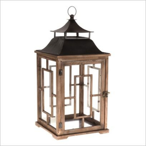 Décoration de la maison lanterne suspendue nouveau classique de noël en bois bougeoir lanterne ensemble 2 lanterne en bois avec dessus galvanisé - Product Image 6