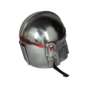 Helm Mandalorian baru 18 baja helm abad pertengahan Boba helm Mandalorian lemak cat perak dengan harga terjangkau