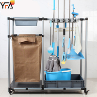 Chariot de nettoyage roulant sur roues pour produits de nettoyage, station de ménage, organisateur de balais et de serpillères