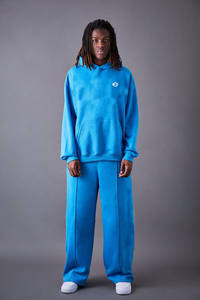 Ensemble sweat-shirt et pantalon de survêtement plissé en coton 100% personnalisé avec logo, 400 GSM, poids lourd, respirant, séchage rapide, pour l'hiver, streetwear - Product Image 4