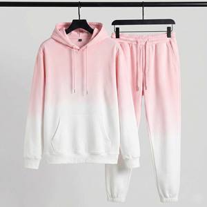 Conjunto de Sudadera con Capucha y Pantalones Deportivos para Hombre, de Algodón Suave de Alta Calidad, Estampado Sólido Vintage, Ecológico, con Tinte Degradado de Rosa a Blanco - Product Image 1