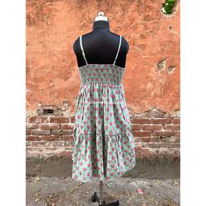 Ethnic Bohemian Strap <b>Dress</b> for Women Stylish Multi-Color 100% Cotton Summer Wear Hand Block Print Maxi <b>Dress</b> Lace Natural - Product Image 2