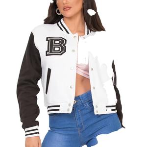 Wholesale Women's Plus Size Cropped Varsity <b>Jacket</b> with Embroidery Stand Collar Knitted Pattern Casual Winter High Quality - Product Image 1