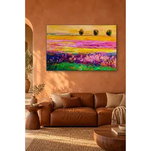 Impresión en lienzo de campo de lavanda con flores rosas y amarillas de Fida - Product Image 3