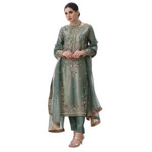 ชุดปาร์ตี้อินเดียและปากีสถานแบบดั้งเดิมสำหรับผู้หญิงผ้าโปร่งบางสไตล์ qameez ประดับด้วยลูกปัดหรูหราดูแพคตาและพู่ตกแต่ง - Product Image 1