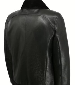 Chaqueta de Cuero de Oveja Negra para Hombre, Chaqueta Bomber con Cuello Alto, Abrigo Cálido de Invierno, Forro de Algodón, Ropa de Moto Informal, Regalo - Product Image 2