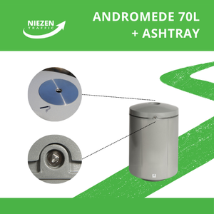 70L Urban Street Furniture <b>Bin</b> ANDROMEDE Plain Surface With Ashtray and Concrete Base Waste <b>Bin</b> Durable Secure Lock Professional - Product Image 2