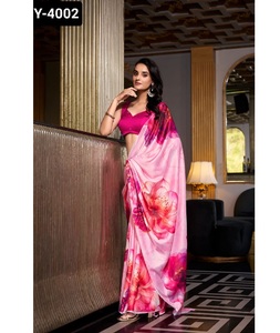 Saree en soie de satin de fantaisie indien avec impression numérique avec des pièces de chemisier en soie Moonga pour la fête et le festival Wear Saree de créateur - Product Image 1