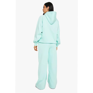 ชุดวอร์มสองชิ้นสำหรับผู้หญิงชุดเสื้อมีฮู้ดและกางเกงขากว้างสีเขียวมิ้นท์ชุดฤดูใบไม้ร่วงแนวสปอร์ตลำลองมีสไตล์สำหรับแฟชั่นสตรีท - Product Image 5