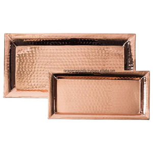 Ensemble de plateaux de service rectangulaires en cuivre martelé texture élégante le plus populaire pour l'hébergement de vanité décorative au prix de gros - Product Image 1