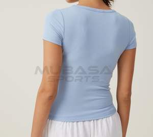 Customized Women's Quick Dry Cotton T-Shirt O-Neck with <b>Staple</b> Rib Mid Scoop Short Sleeve Top with Logo Printed - Product Image 1