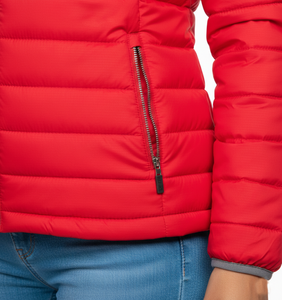 Veste matelassée à capuche pour femme, hiver 2022, avec fermeture éclair brodée et design matelassé en tissu tissé, couleurs personnalisées - Product Image 3