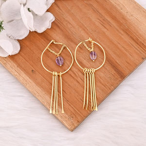 Pendientes de Botón de Latón Chapado en Oro de Estilo Clásico, Pendientes de Piedras Preciosas de Amatista, Joyería para Mujer para Bodas, Fiestas, Regalo Perfecto - Product Image 4
