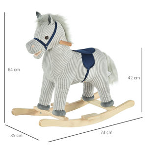HOMCOM-Cheval à bascule en peluche pour enfants de 3 à 6 ans, 73x35x64cm, gris - Product Image 3