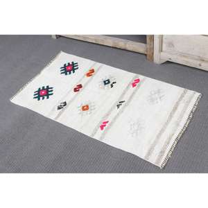 Alfombra Turca Vintage Pequeña de 1.7x3.1 pies, Alfombra Oriental Blanca y Azul - Product Image 4