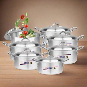 Chef's Premium Quality Classic Design 7-Piece Aluminum Cookware Set 14 &amp; 26 cm Food Grade <strong>Pans</strong> for Cooking <strong>Kitchen</strong> Restaurants - Product Image 2