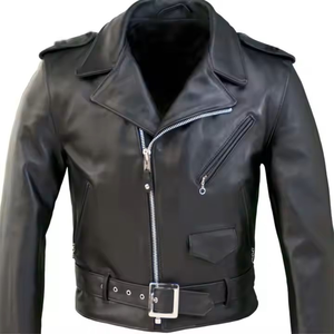 <b>Men's</b> Black <b>Biker</b> Slim Fit Stand Collar PU Leather Bomber <b>Jacket</b> Front Logo Waterproof & Windproof Premium Leather - Product Image 2