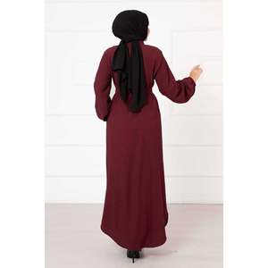 Conjunto Abaya de Mujer Rojo Claret con Manga Elástica y Cuello Camisero - Product Image 5