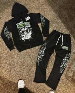 Custom Sun Faded Zip up Terry Mujeres Bordado Chándales Set Oversized Flare Pants Mujeres Rhinestone Chándal - Product Image 2