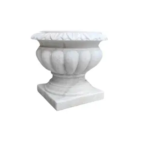 Macetero Decorativo Ecológico de Mármol para Uso en Interiores y Exteriores, Tallado a Mano en Piedra Natural por Artesanos de SUAZ - Product Image 1