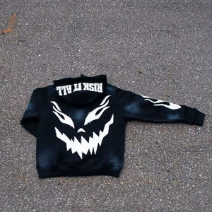 Fabricante ácido lavado Vintage desgastado parche bordado apliques Unisex pulóver sudaderas sol desteñido Stonewash sudaderas con capucha - Product Image 2