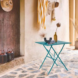 Set quadrato da bistrot esterno in metallo con Design retrò 2 sedie pieghevoli e 1 tavolino da giardino a colori - Product Image 3