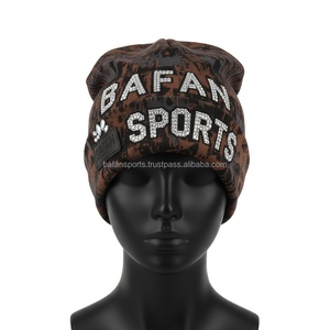 Women Winter <b>Beanie</b> Cap Knitted Fleece Inner Rhinestone Letter Design <b>Brown</b> Camo Pattern Custom Logo Patch jacquard <b>Beanie</b> Cap - Product Image 1