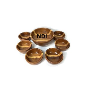 Fruit And Vegetable Salad Soup Serving Wooden Bowl <b>Table</b> Top Decor Enamel Finishing Round Deep Food Serving Bowl - Product Image 3