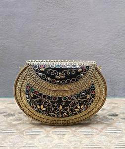 Sac à main de luxe en pierre, design artisanal, argenté, pour soirée, prêt à expédier, en résine, mosaïque en laiton avec métal - Product Image 5