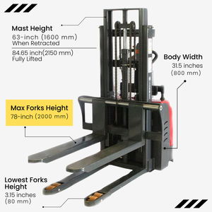 Impilatore Idraulico per Pallet con Capacità di 1500 kg, Altezza di Sollevamento 198 cm, Motore Elettrico, Forche Standard per Uso in Magazzino - Product Image 6