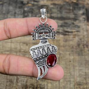 Handmade 925 Sterling Silver Boho Style <b>Pendant</b> Trending <b>Garnet</b> Gemstone Jewelry with Rhodium Plating Women's Gift for Girls - Product Image 2