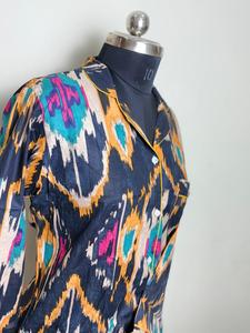 Chemise en coton imprimé Ikat noir pour femmes femmes multicolore motif Ikat chemise à manches longues Designer noir ethnique Ikat imprimé - Product Image 2